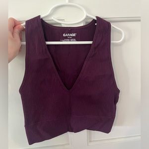 Plum ribbed V neck plunge crop top, from garage size xs